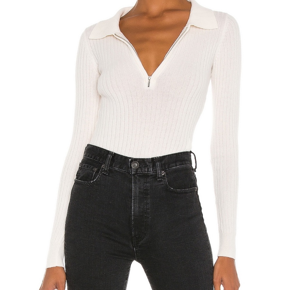 Ribbed Cashmere Collared Bodysuit